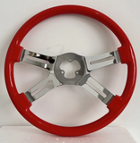 Steering Wheel & Hub, RED 4-spoke. Freightliner,Kenworth,Mack,Western st